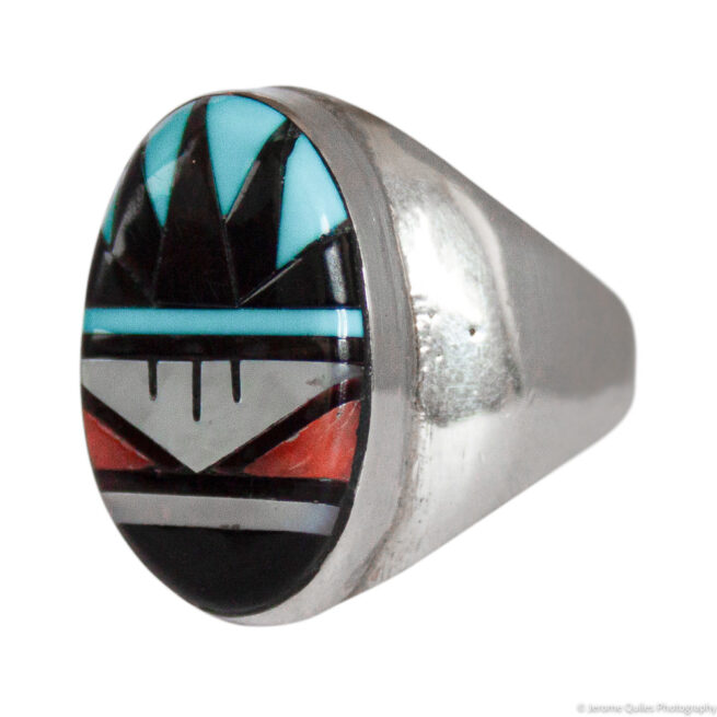 Zuni Inlay Oval Signet Ring - Image 3