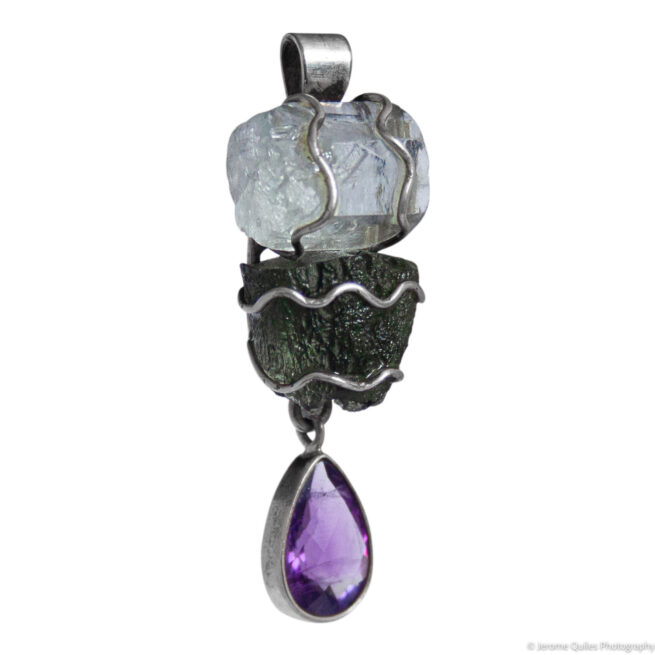 Aquamarine Moldavite Amethyst Pendant - Image 2