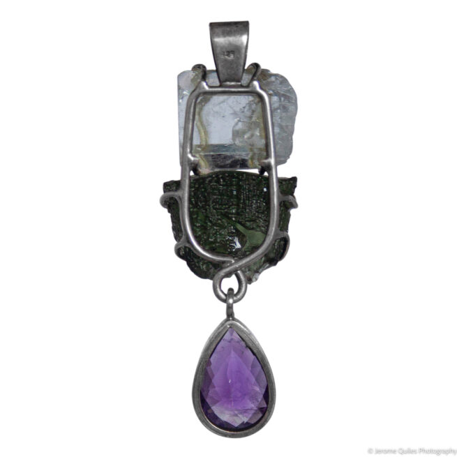 Aquamarine Moldavite Amethyst Pendant - Image 4