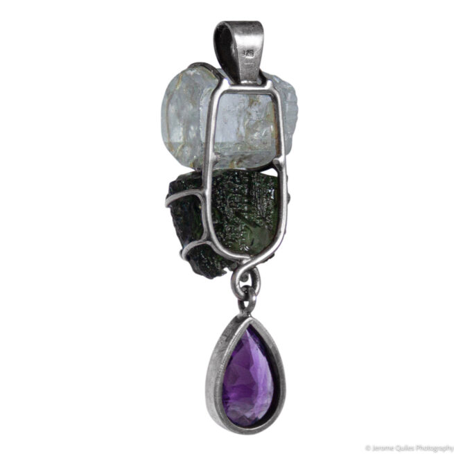 Aquamarine Moldavite Amethyst Pendant - Image 5