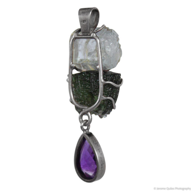 Aquamarine Moldavite Amethyst Pendant - Image 6