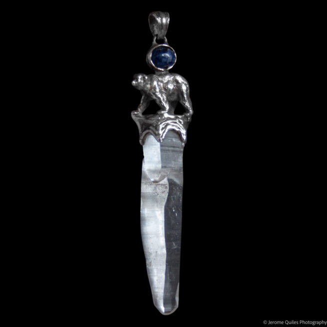 Silver Bear Quartz Sapphire Pendant - Image 2