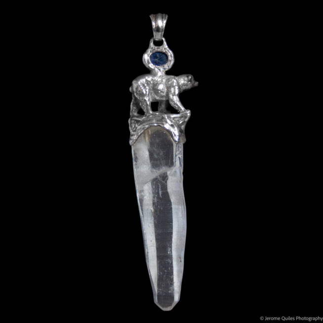 Silver Bear Quartz Sapphire Pendant - Image 4