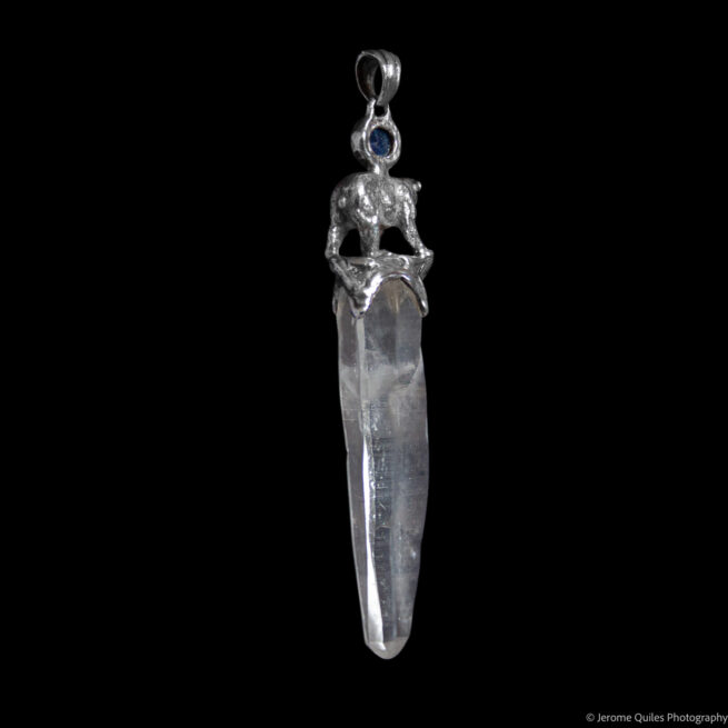 Silver Bear Quartz Sapphire Pendant - Image 3