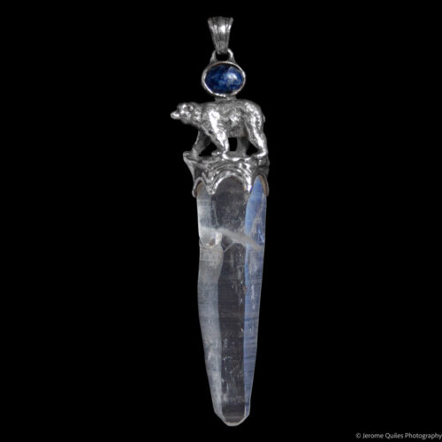 Silver Bear Quartz Sapphire Pendant