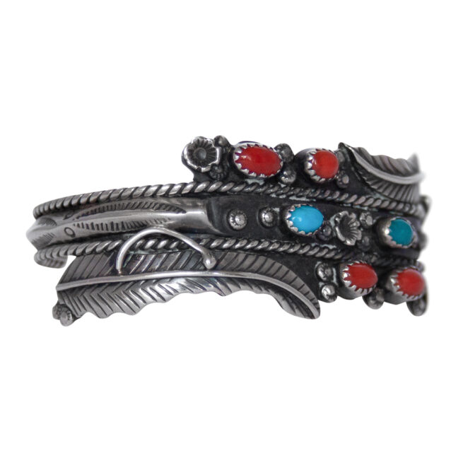 Turquoise Coral Silver Bracelet - Image 2