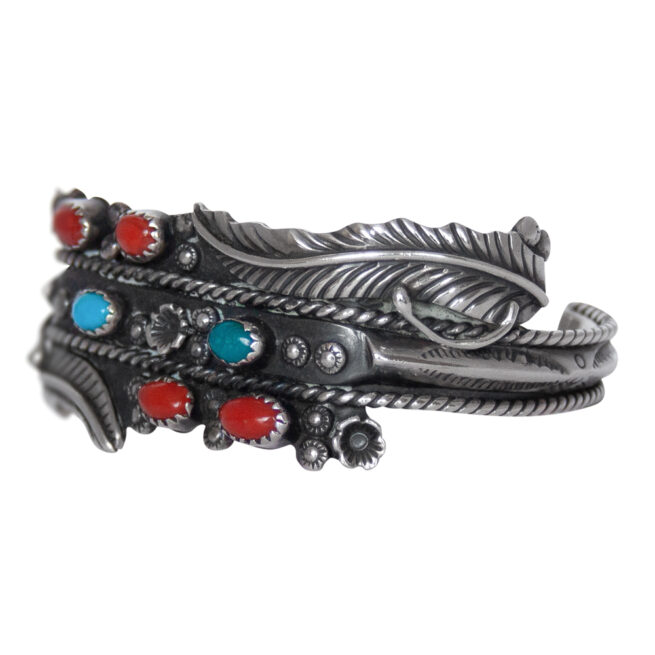 Turquoise Coral Silver Bracelet - Image 3