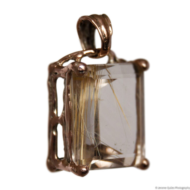 9K Gold Rutilated Quartz Pendant