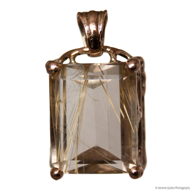 9K Gold Rutilated Quartz Pendant