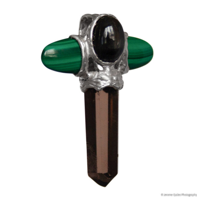 Pendendif Croix Malachite Diospide Quartz Fumé – Image 2