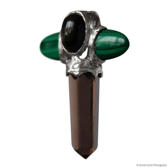 Pendendif Croix Malachite Diospide Quartz Fumé – Image 3