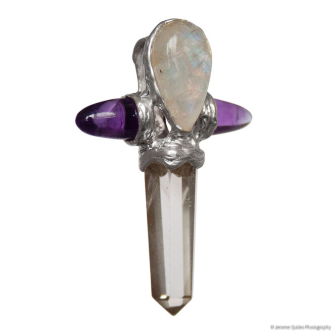 Moonstone Amethyst Quartz Cross Pendant - Image 2
