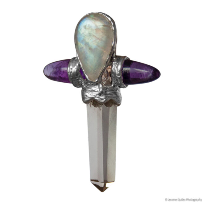 Moonstone Amethyst Quartz Cross Pendant - Image 3