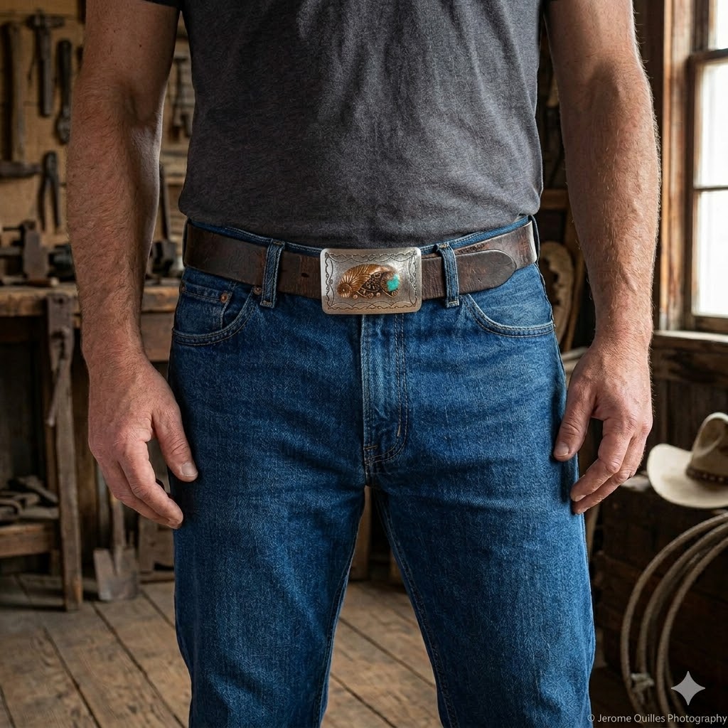 1970s Gold Fill Silver Turquoise Belt Buckle