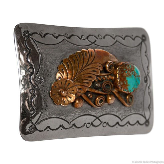 1970s Gold Fill Silver Turquoise Belt Buckle - Image 2