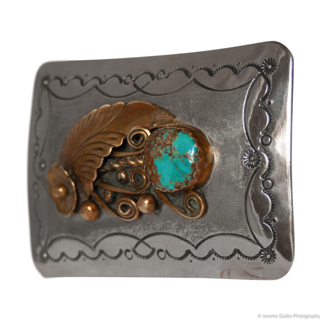 1970s Gold Fill Silver Turquoise Belt Buckle - Image 3