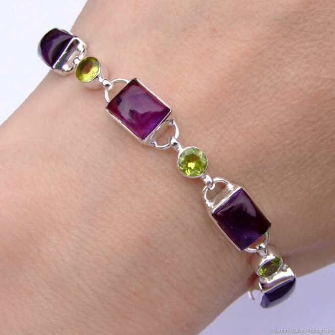 Amethyst Peridot Sterling Silver Bracelet - Image 3