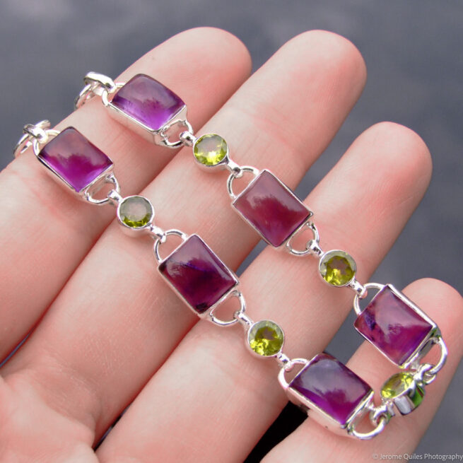 Amethyst Peridot Sterling Silver Bracelet - Image 2