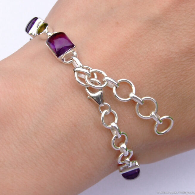 Amethyst Peridot Sterling Silver Bracelet - Image 4
