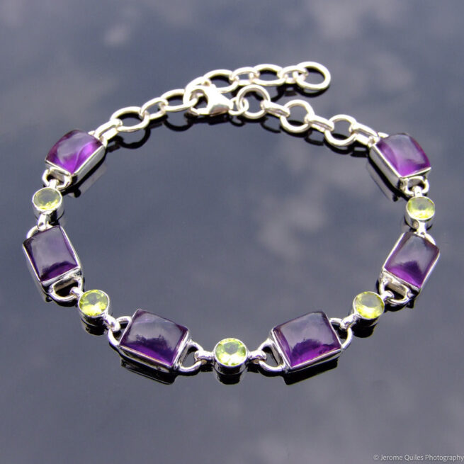 Amethyst Peridot Sterling Silver Bracelet