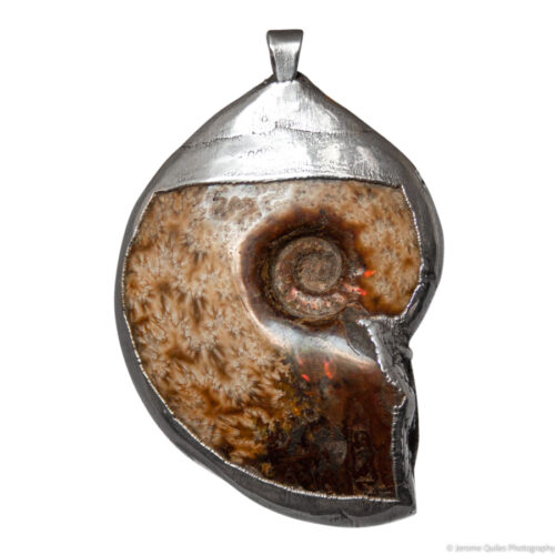 Large Opalised Ammonite Silver Pendant