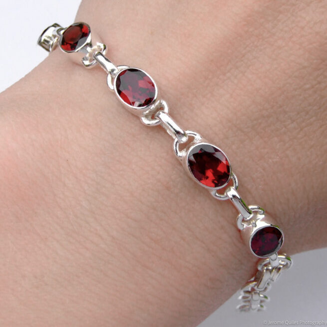 Red Garnet Sterling Silver Bracelet