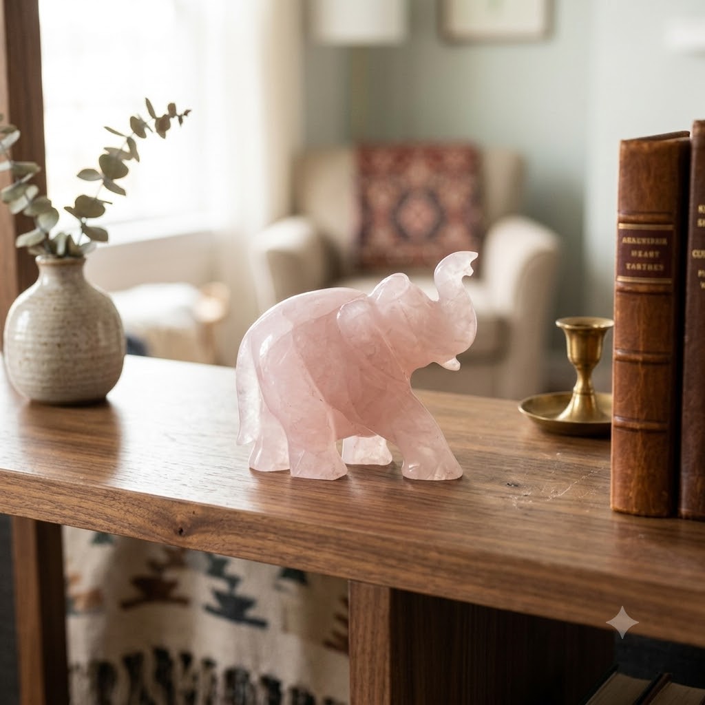 Rose Quartz Elephant Carving