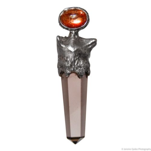 Sunstone Smoky Quartz Fox Pendant