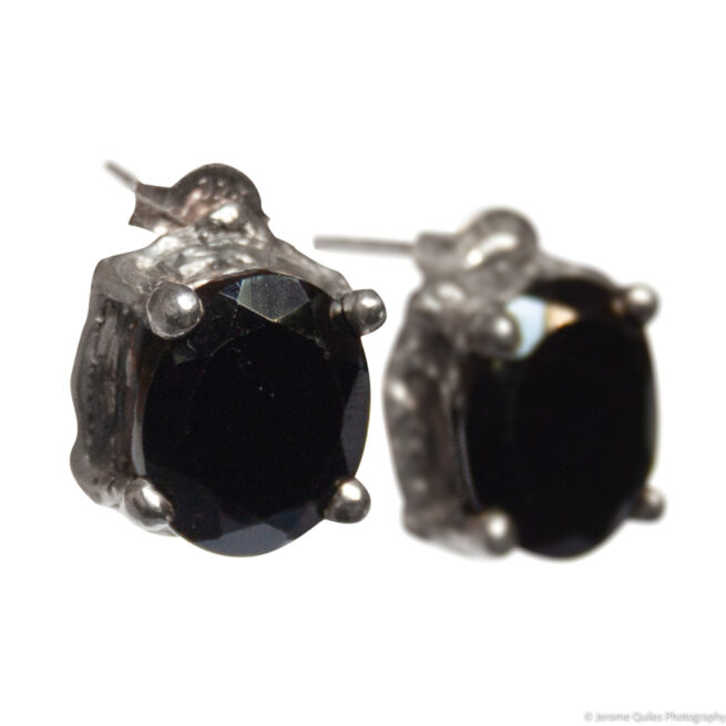 Boucles d'Oreilles Argent Spinelle Noire – Image 2