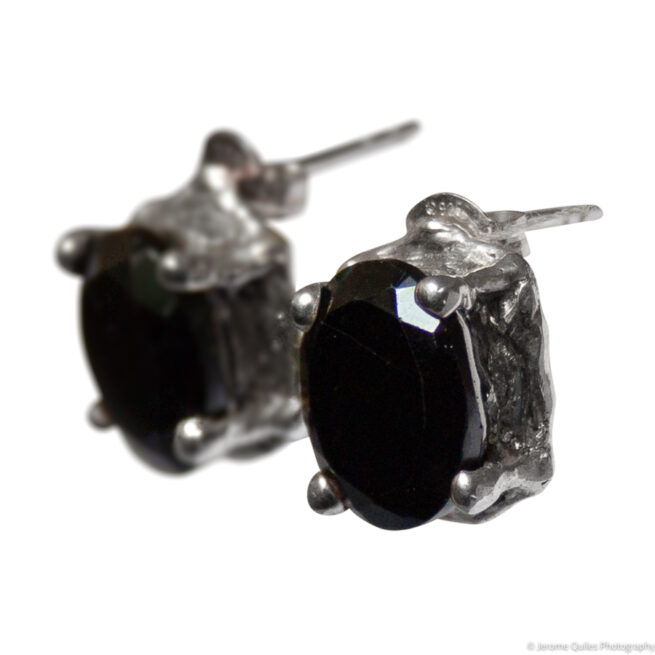 Boucles d'Oreilles Argent Spinelle Noire – Image 3