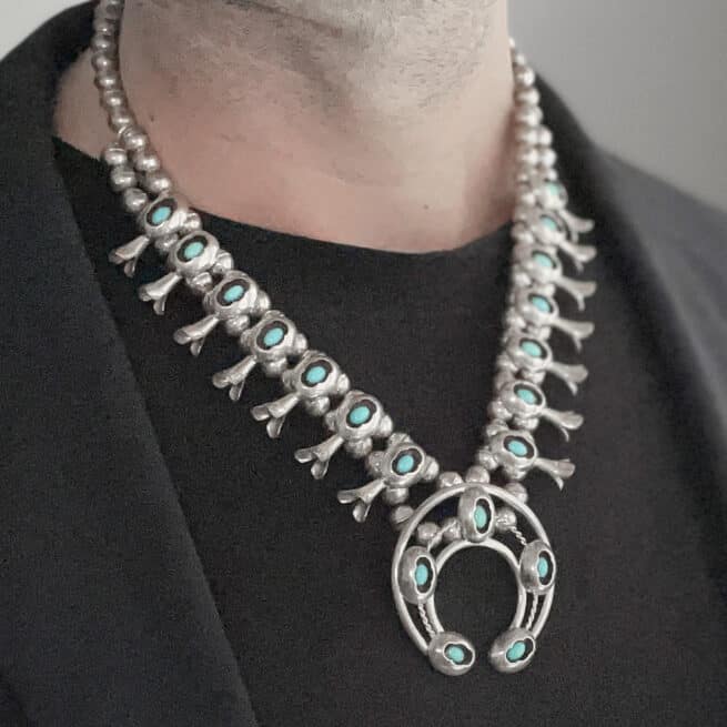 Navajo Turquoise Squash Blossom Necklace
