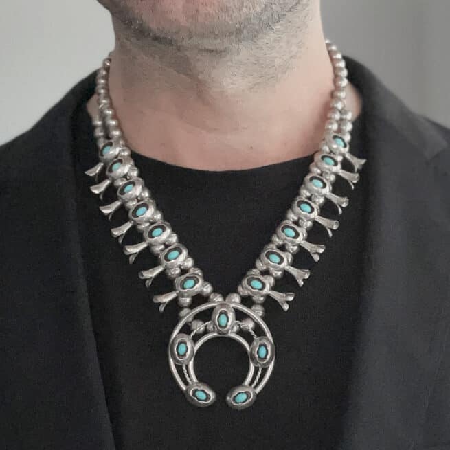 Collier Navajo Fleur de Courge Argent Turquoise – Image 5