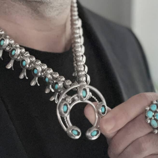 Collier Navajo Fleur de Courge Argent Turquoise – Image 7