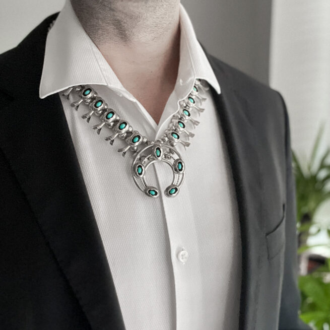Collier Navajo Fleur de Courge Argent Turquoise – Image 9