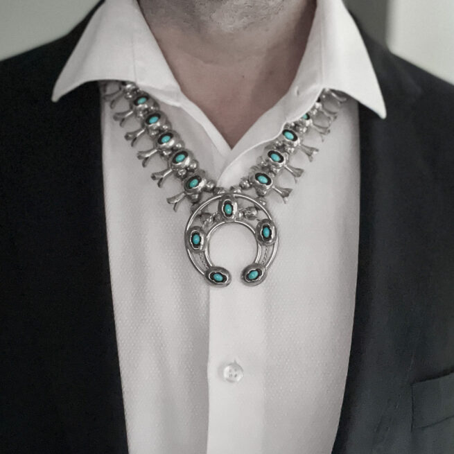 Collier Navajo Fleur de Courge Argent Turquoise – Image 8