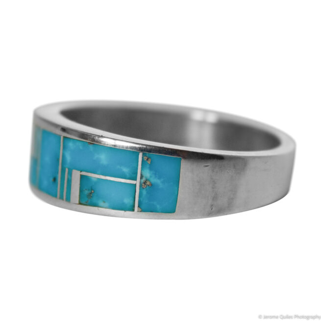 Thick Zuni Inlay Turquoise Ring - Image 3