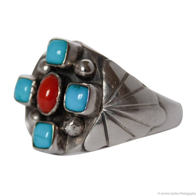 Turquoise Coral Cross Ring - Image 3