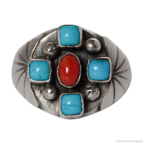 Turquoise Coral Cross Ring