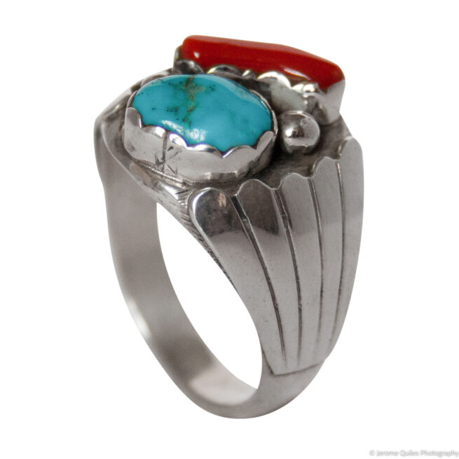 Turquoise Coral Navajo Signet Ring - Image 5