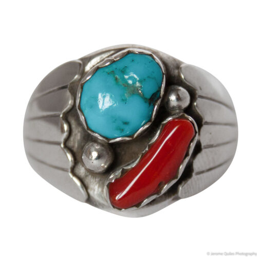 Turquoise Coral Navajo Signet Ring