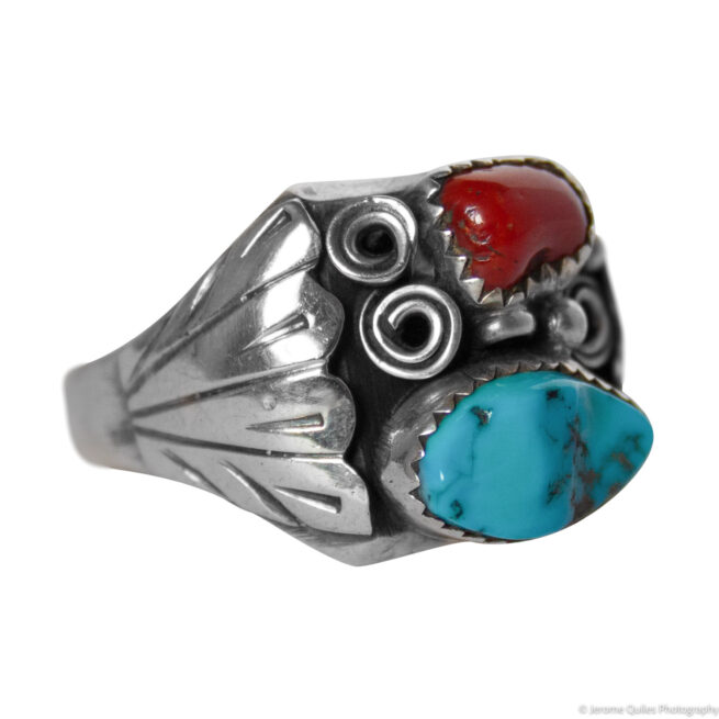 Turquoise Coral Silver Ring - Image 2