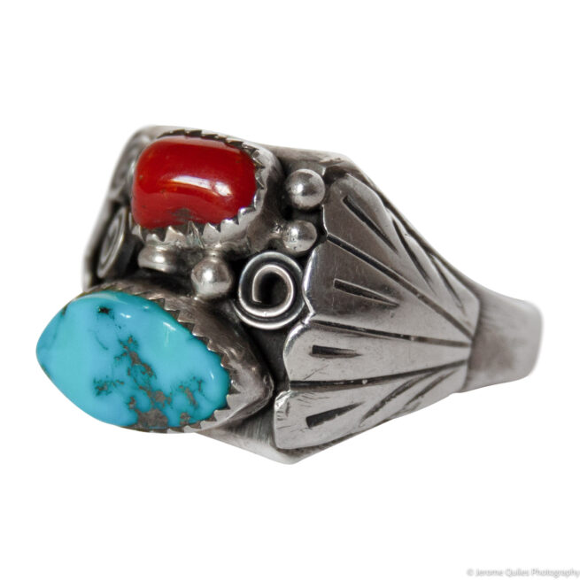 Turquoise Coral Silver Ring - Image 3