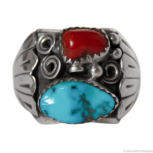 Turquoise Coral Silver Ring