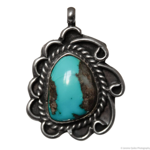 Vintage Silver Wave Turquoise Pendant