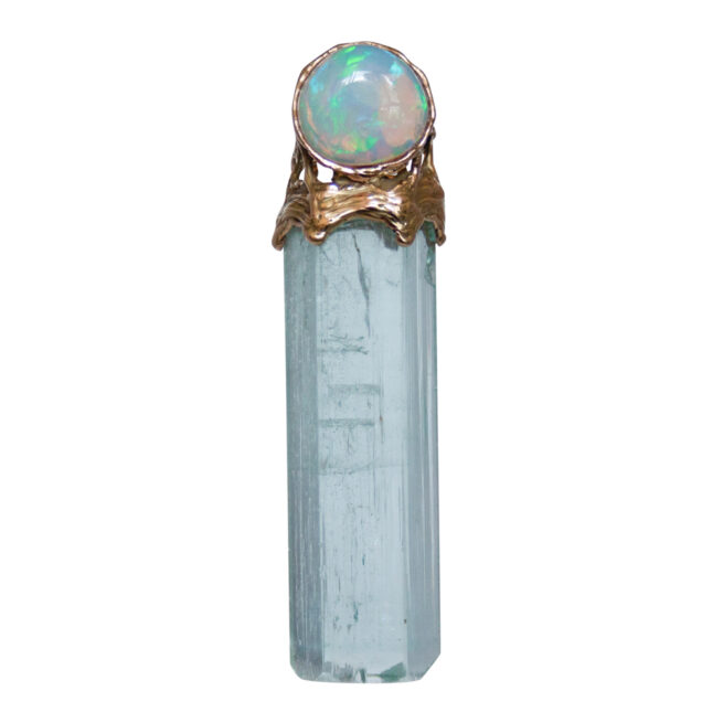 18K Gold Aquamarine Opal Pendant