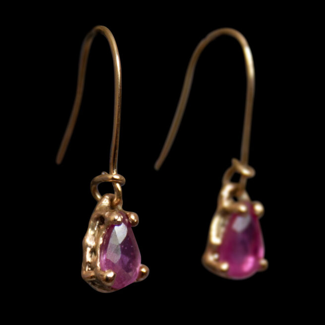 18K Gold Ruby Drop Earrings - Image 2