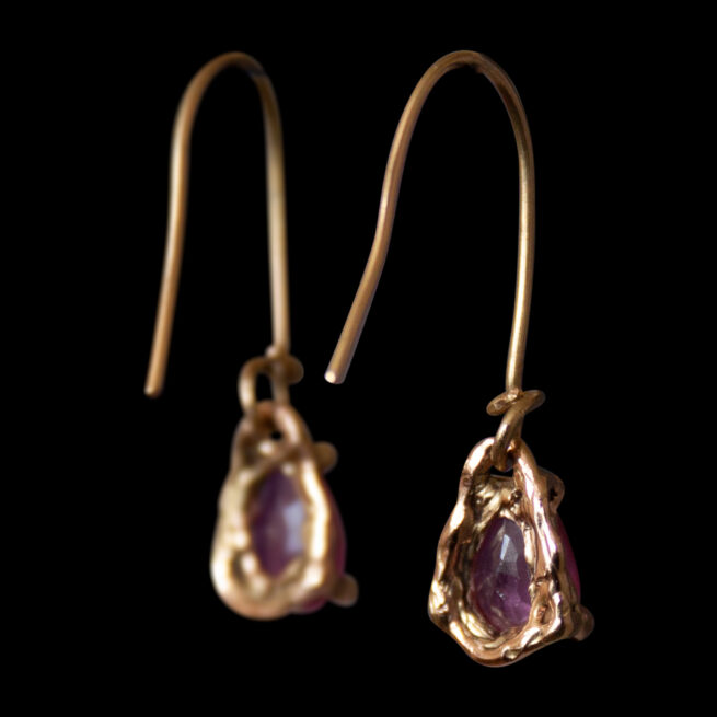 18K Gold Ruby Drop Earrings - Image 4