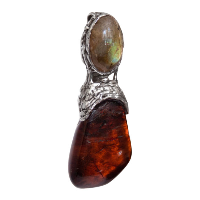Labradorite Amber Silver Pendant - Image 2