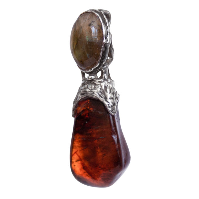 Labradorite Amber Silver Pendant - Image 3