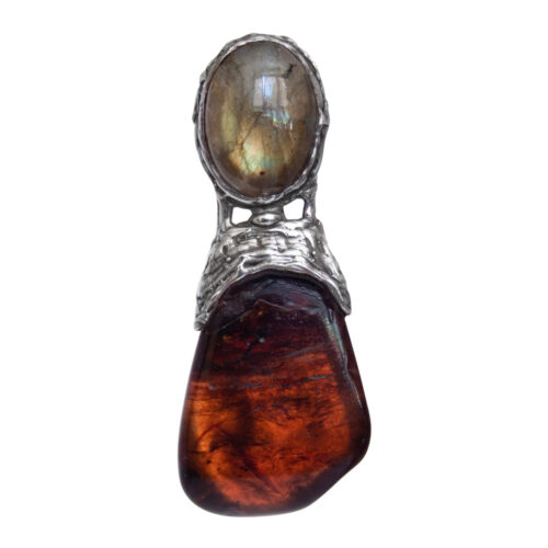 Labradorite Amber Silver Pendant